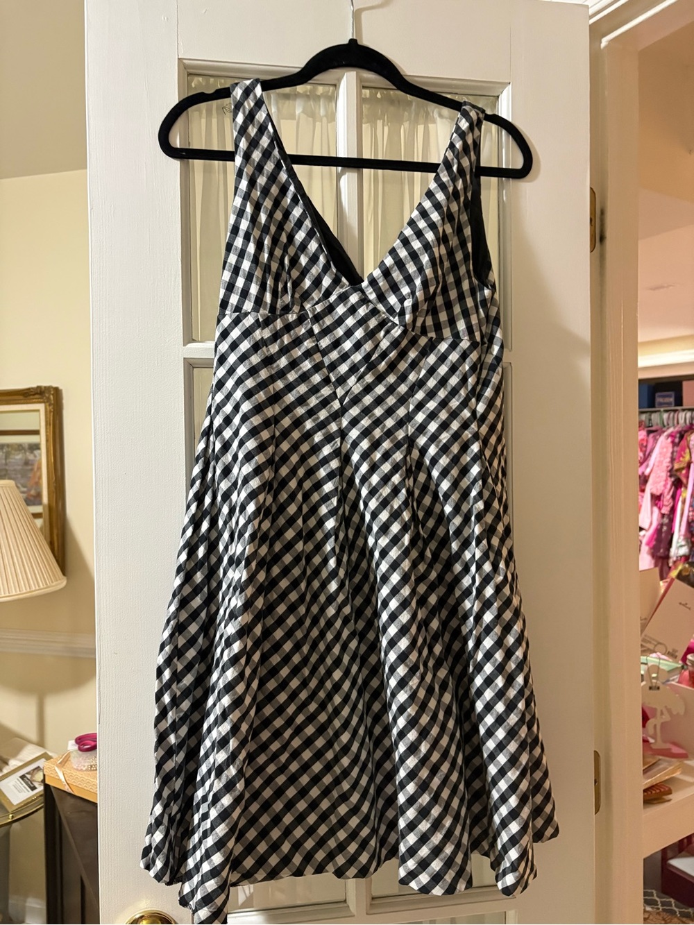 Betsey Johnson Black and White Gingham V-Neck Sundress